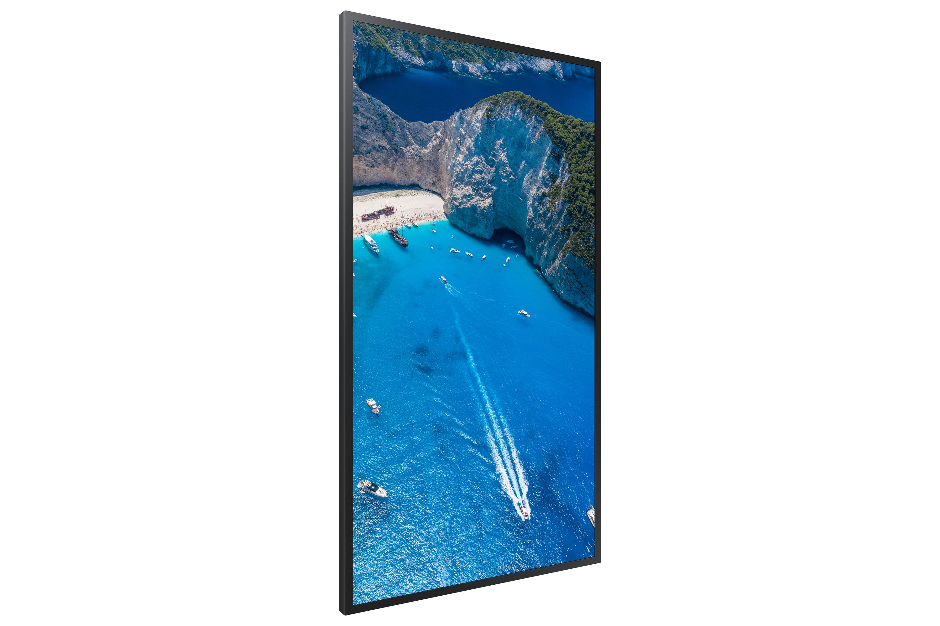 Samsung OM75A 4K UHD High Brightness Etalage Display schuin linksvoor portrait mode