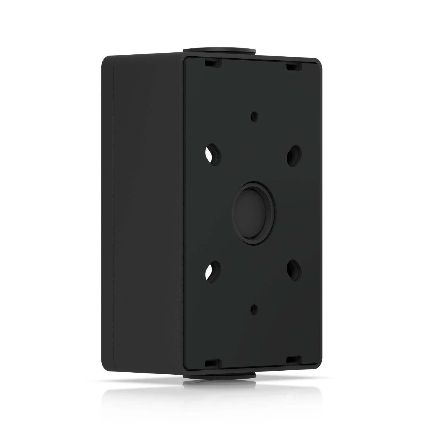 De Ubiquiti UniFi Access Reader Junction Box (zwart) schuin van linksachter
