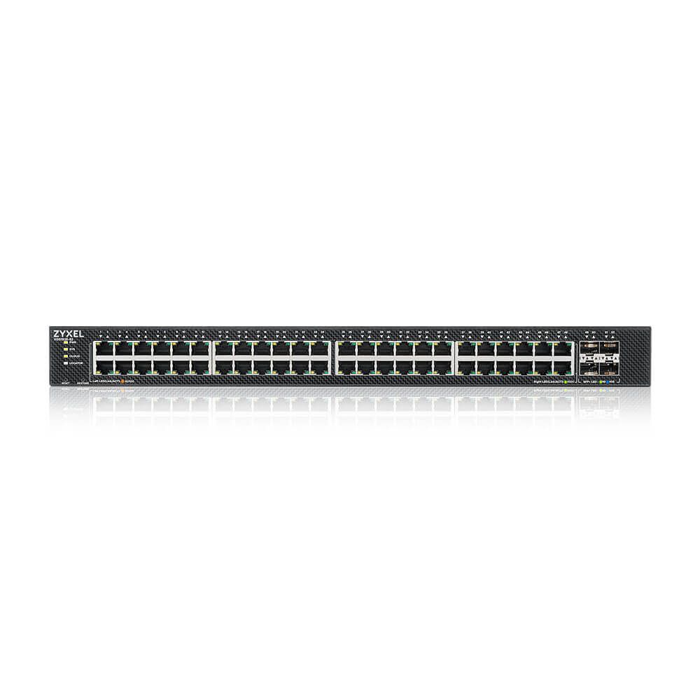 Voorkant van de Zyxel XGS1935-52 Switch met 48 LAN-poorten en 4 stuks SFP+ poorten