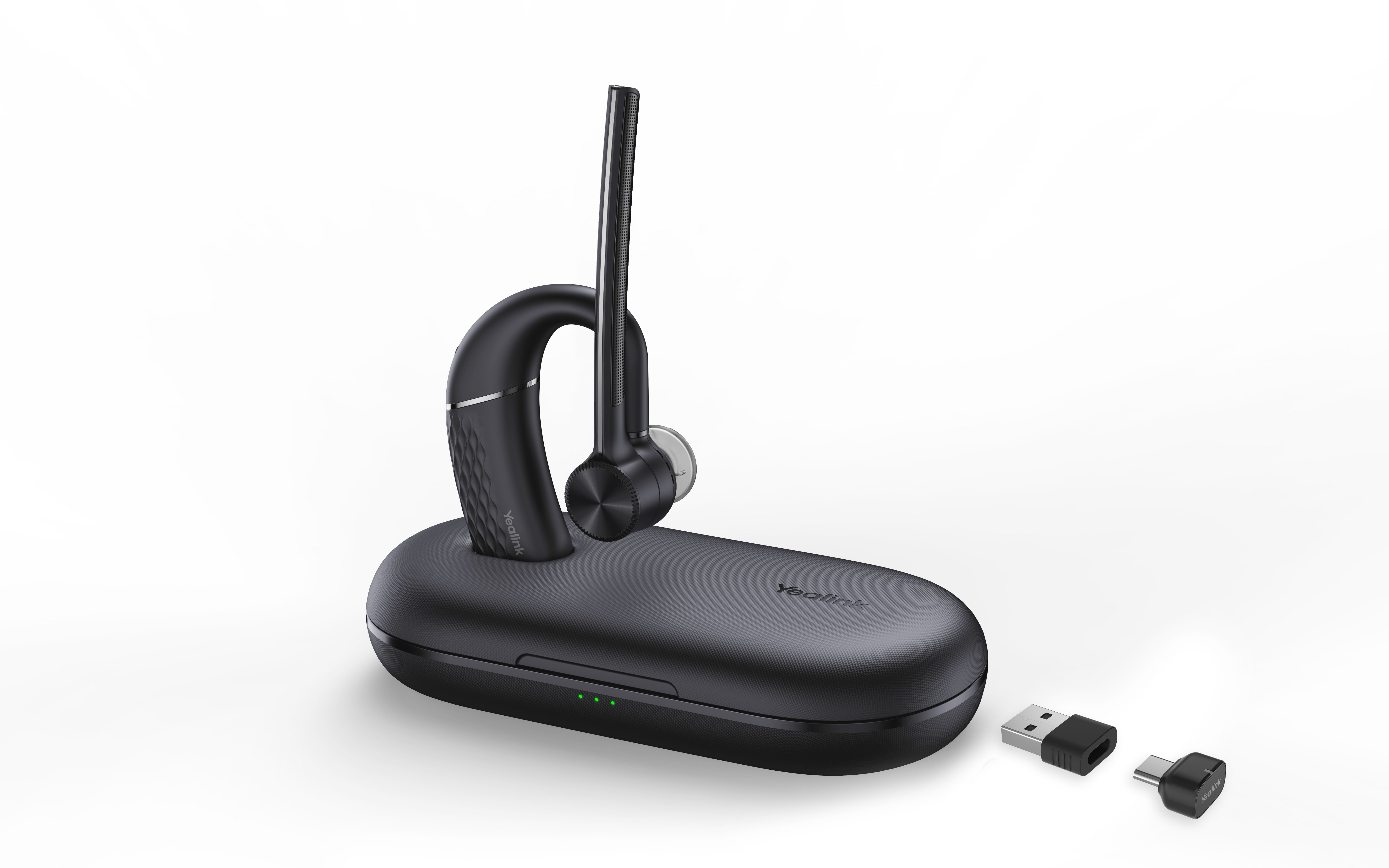 De Yealink BH71 Pro USB-C/A Bluetooth Mono Headset met laadcase en USB-A en USB-C Bluetooth dongles