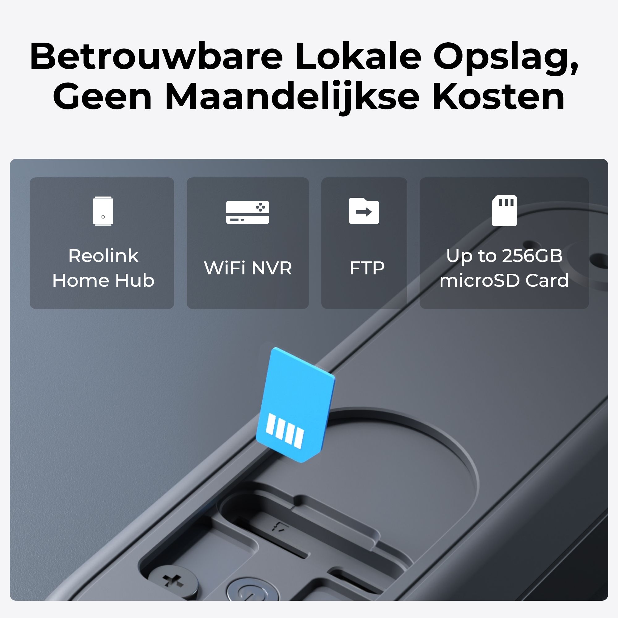 Betrouwbare lokale opslag bij de Reolink D340B 4MP WiFi videodeurbel met accu en slimme detectie