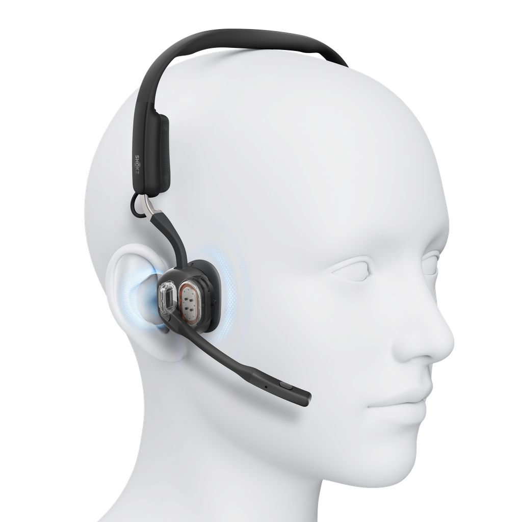 Air en bone conduction technologie van de professionele Shokz OpenMeet UC open-ear headset