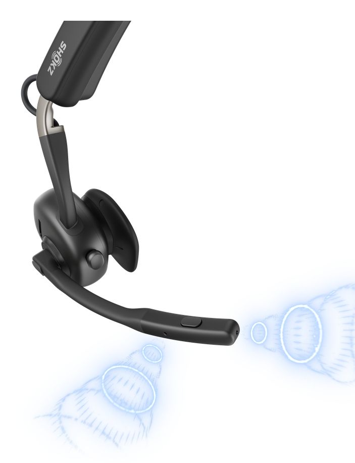 Ruisonderdrukkende microfoon waarmee de professionele Shokz OpenMeet UC open-ear headset is uitgerust