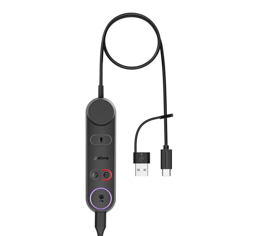De inline call control unit van de Jabra Engage 40 MS Teams stereo USB-C/A headset