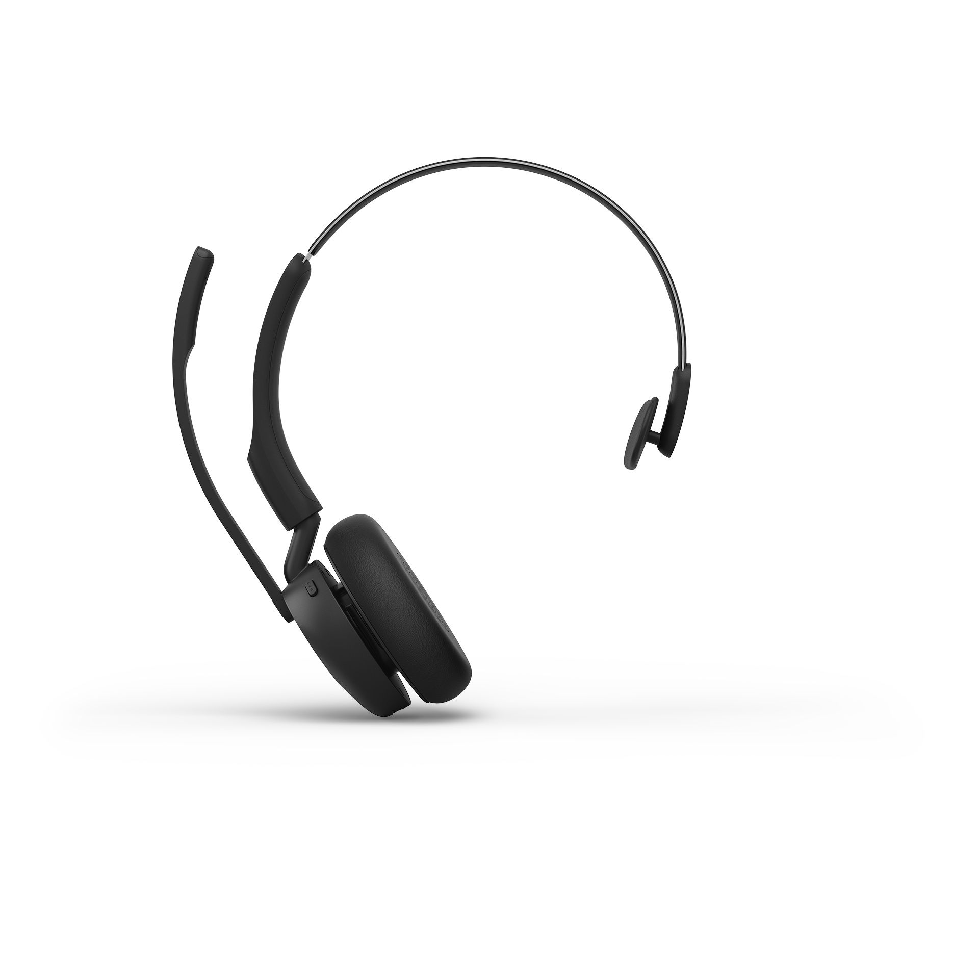 Jabra Evolve3 45 MS Teams mono Bluetooth headset voorkant met de microfoonarm omhoog geklapt