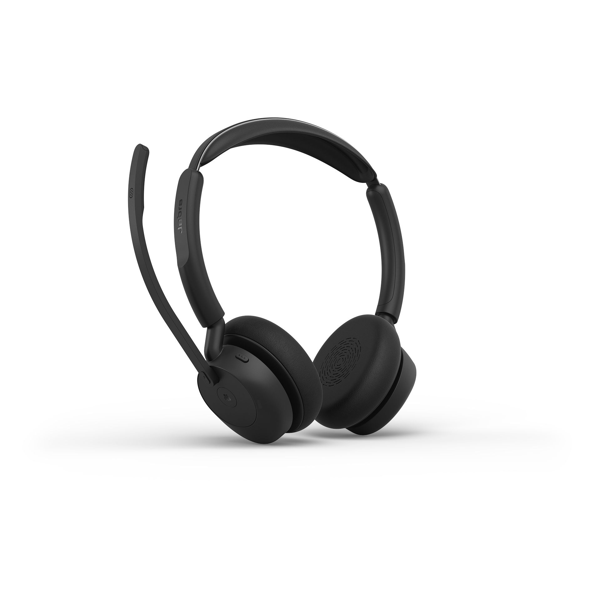 Jabra Evolve3 45 MS Teams stereo Bluetooth headset schuin met de microfoonarm omhoog geklapt