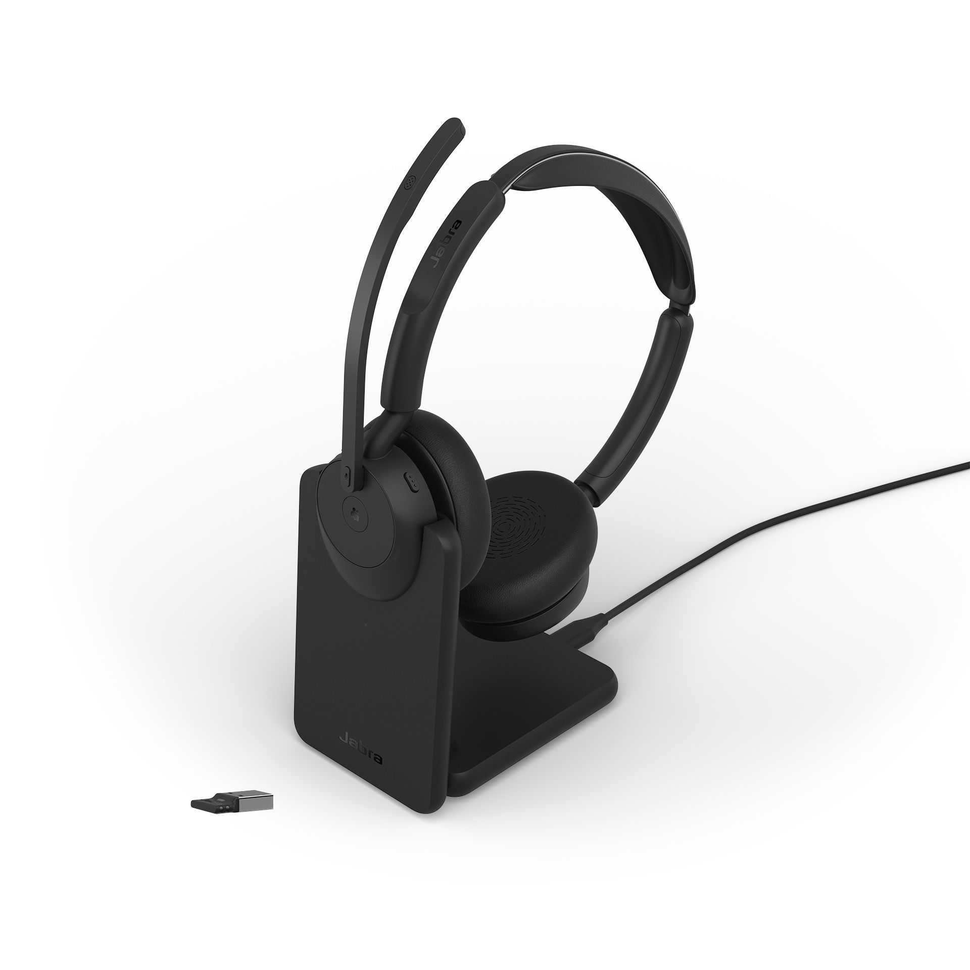 Jabra Evolve3 45 MS Teams stereo Bluetooth headset met USB-A Bluetooth dongle en oplader