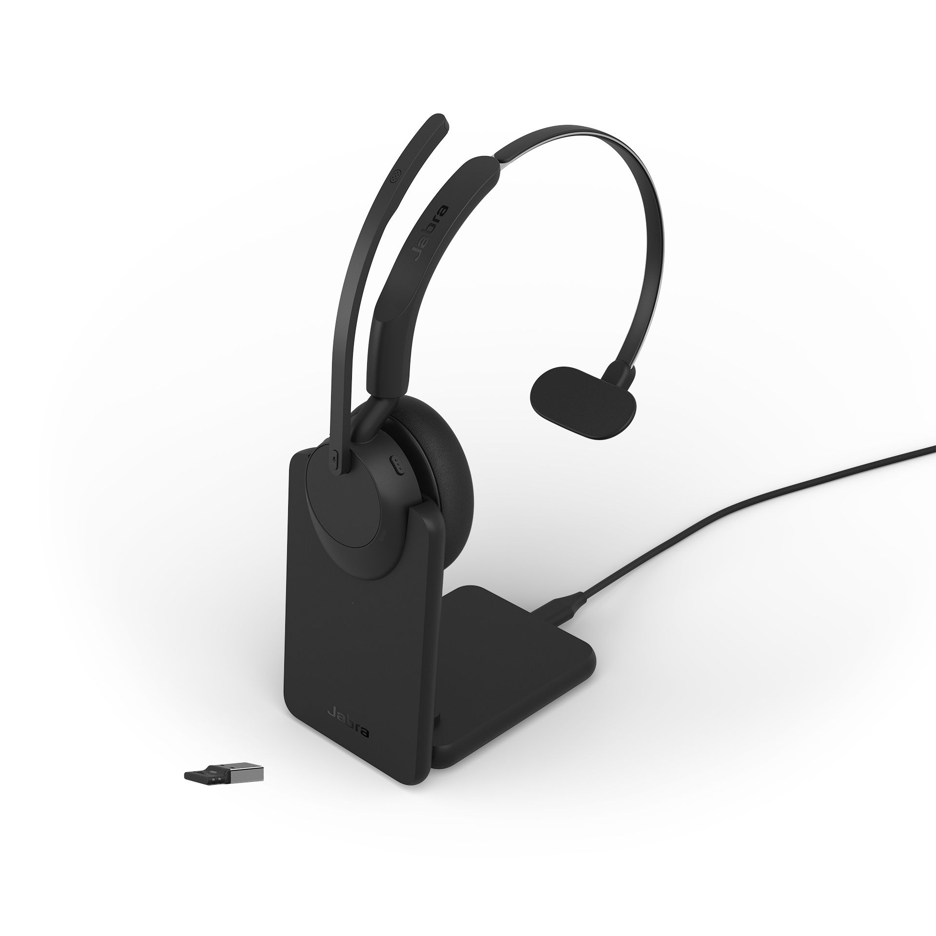 Jabra Evolve3 45 UC mono Bluetooth headset met USB-A Bluetooth dongle en oplader