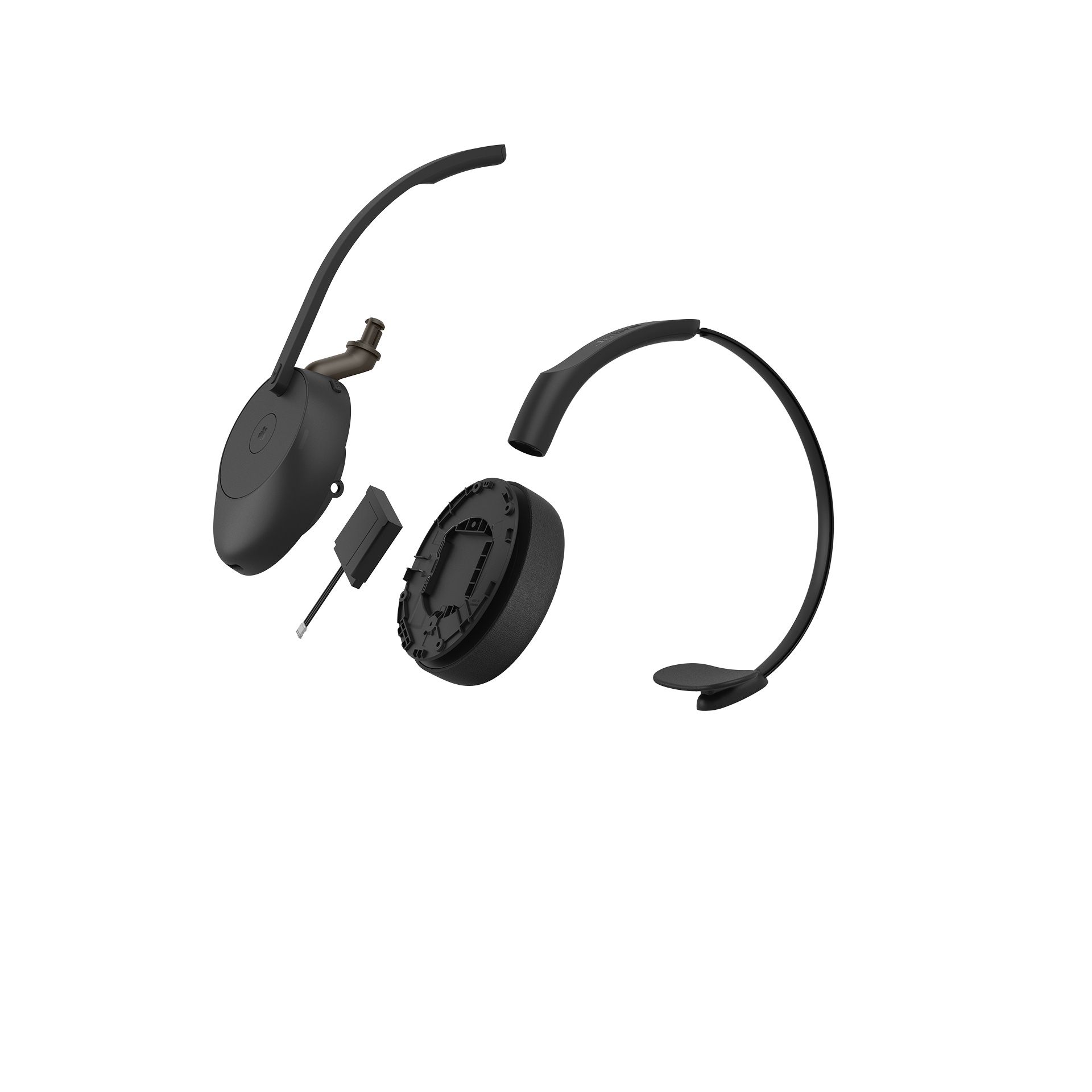 De Jabra Evolve3 65 MS mono Bluetooth headset heeft een door de gerbuiker vervangbare batterij