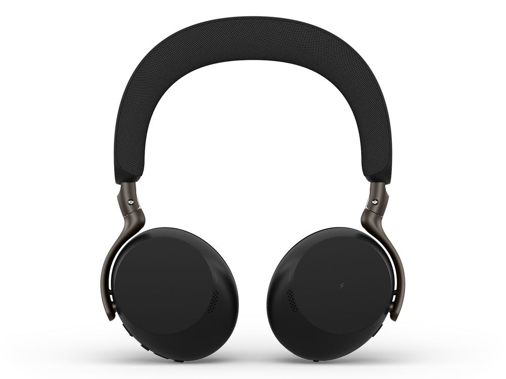 De draadloze Jabra Evolve3 75 MS Bluetooth headset met de oorschelpen plat