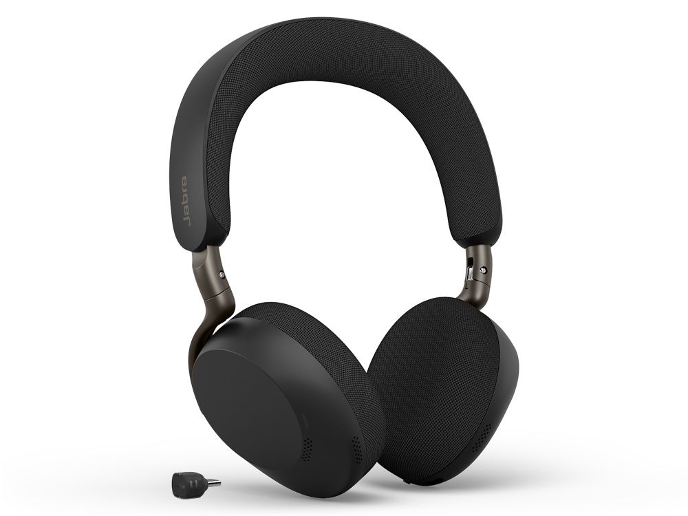 De draadloze Jabra Evolve3 75 MS on-ear headset met USB-C Bluetooth dongle en Teams knop