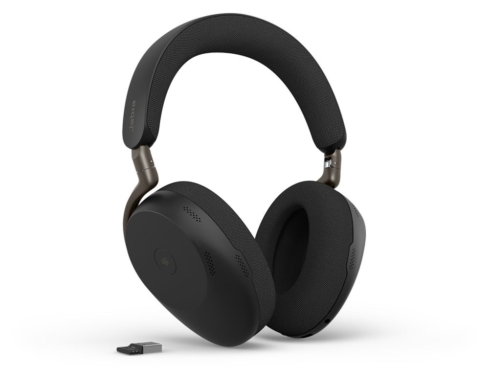 De draadloze Jabra Evolve3 85 MS over-ear headset met USB-A Bluetooth dongle en Teams knop