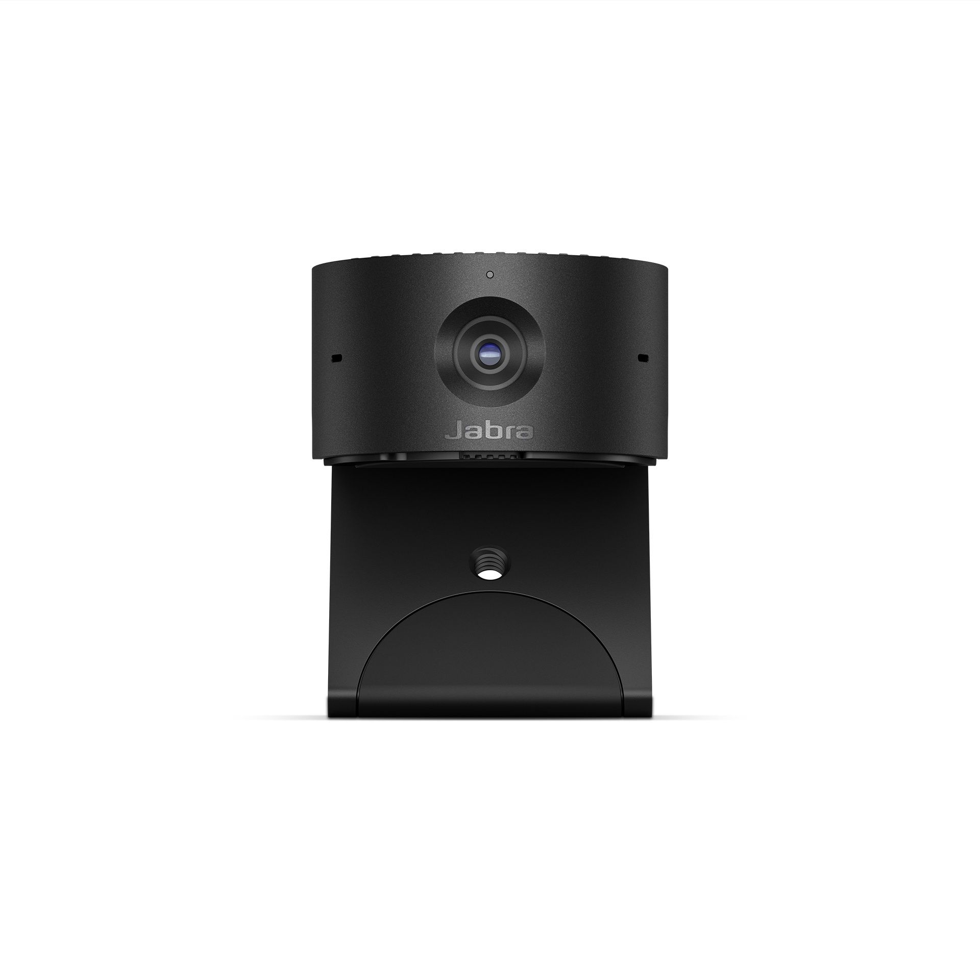 Voorkant van de Jabra PanaCast 20 4K webcam met uitgeklapt montageklepje