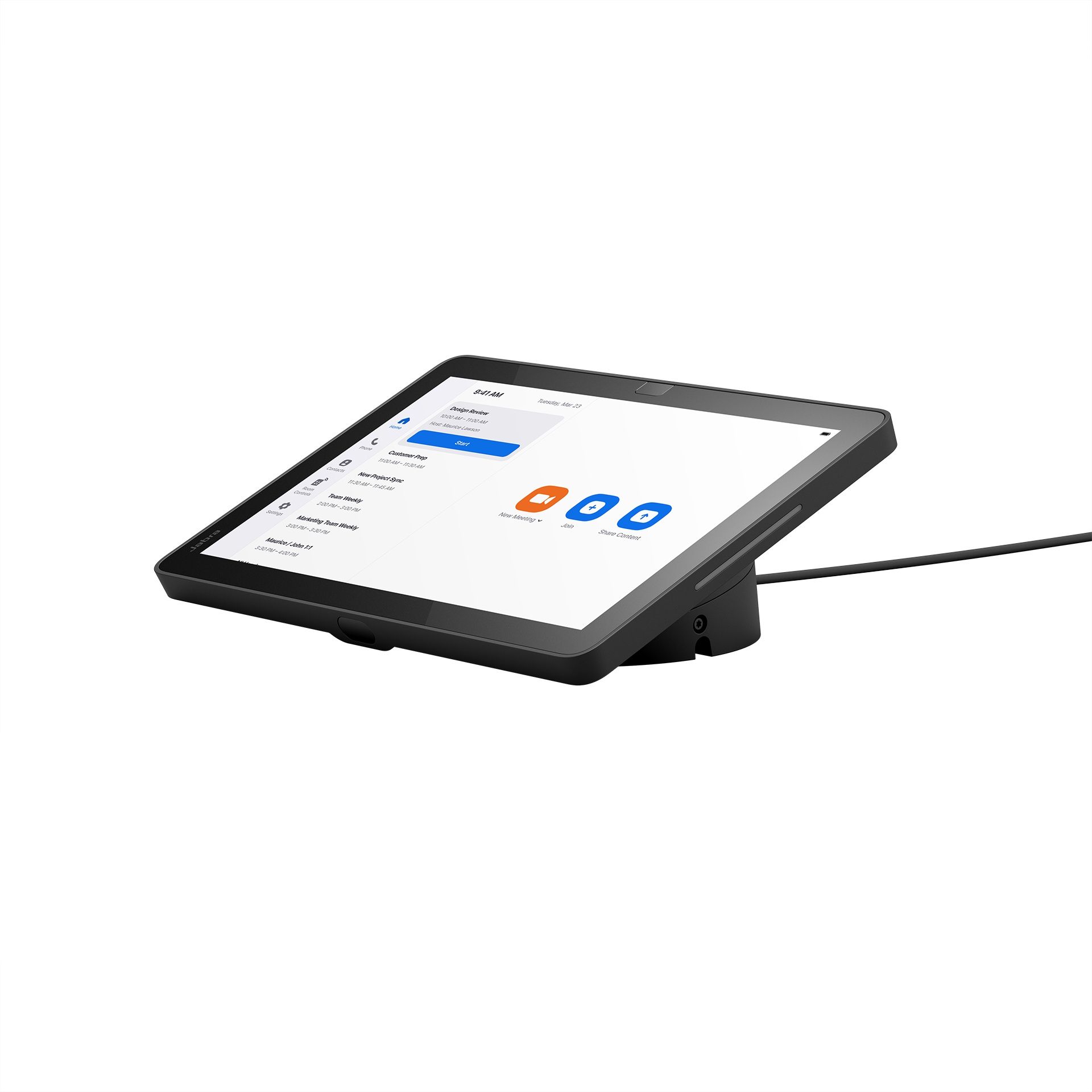 De Jabra Control IP touchscreen controller voor Zoom Room vergaderingen schuin