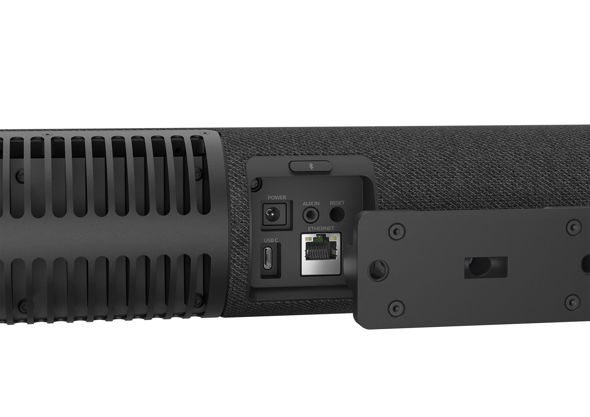 Poorten en in-en uitgangen van de Jabra PanaCast 50 Black 180° 4K Collaboration Bar