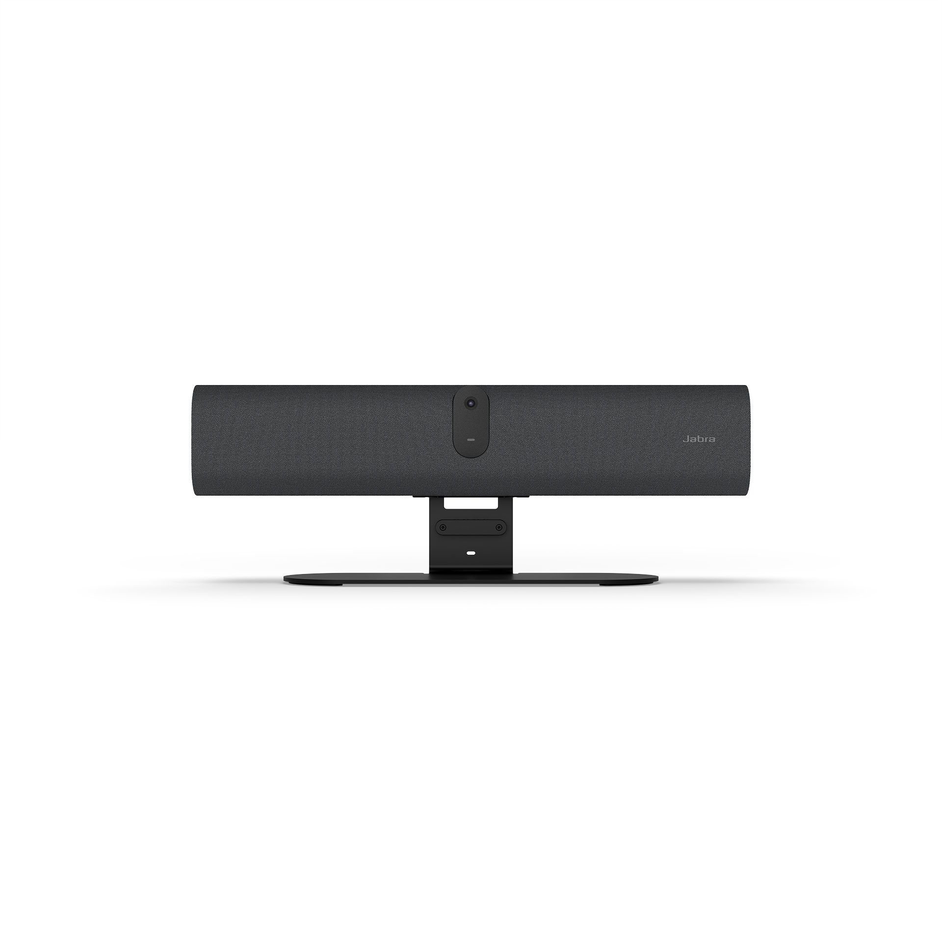 De compacte Jabra PanaCast U30 USB videobar voor kleine vergaderruimtes op een tafelstandaard