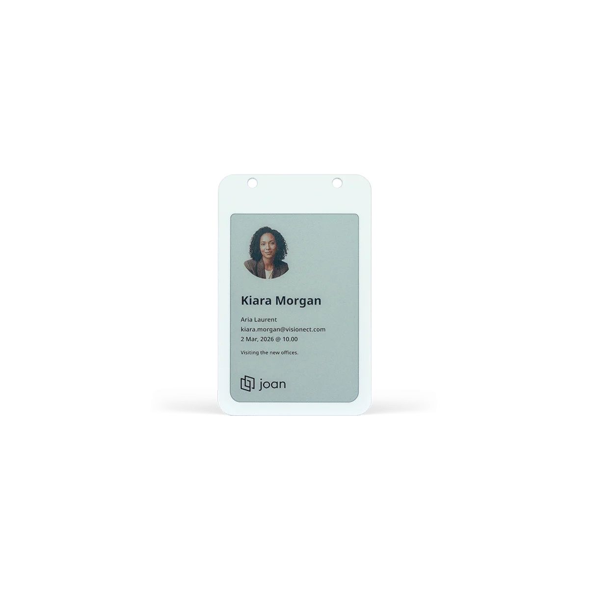 Joan ePaper Badge duurzame en herbruikbare naamkaart voor bezoekers