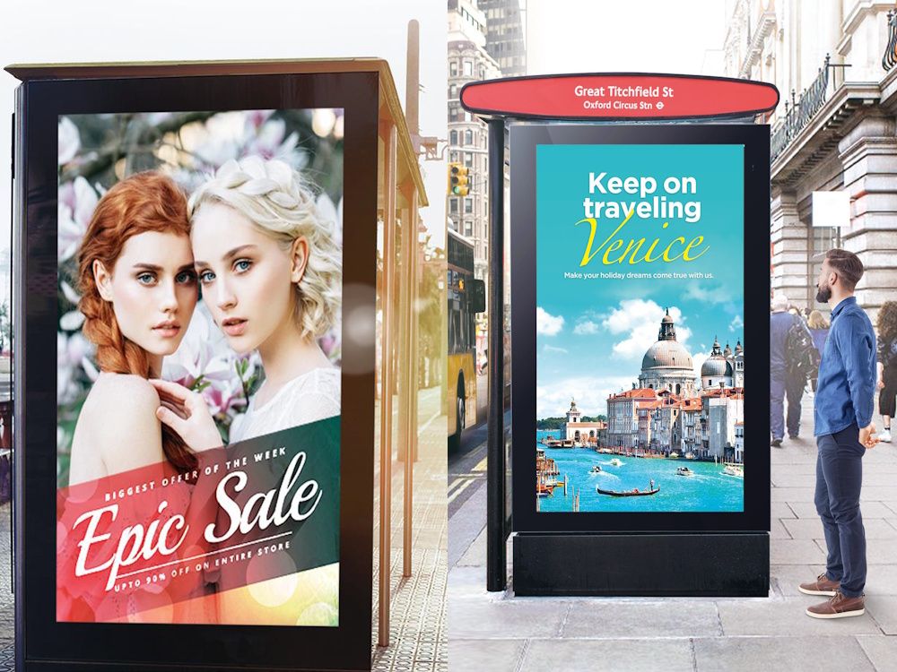 Het LG 86XE3FS 86" 4K high brightness outdoor signage display bij bushaltes in bushokjes