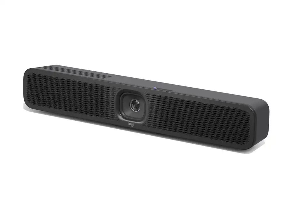 De Logitech MeetUp 2 videobar schuin van voor