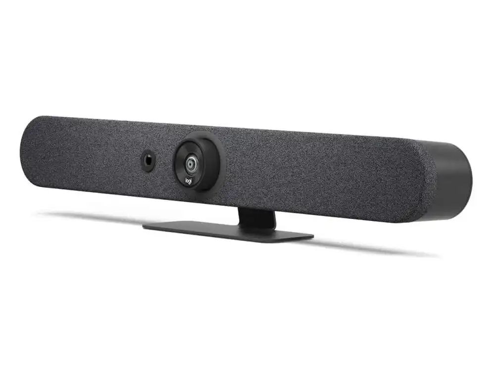 De Logitech Rally Bar Mini videobar schuin van voren