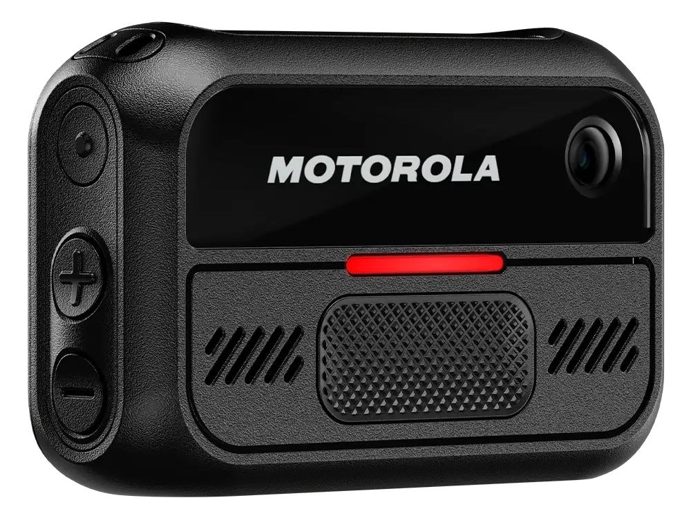 Voorkant en linker zijkant van de Motorola V200 Bodycam