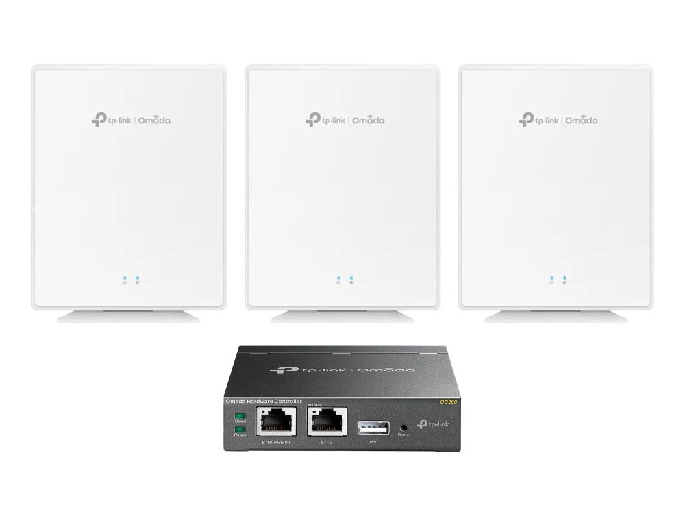 Omada by TP-Link Thuis WiFi Mesh Starter Kit met 3x EAP650-desktop WiFi 6 indoor access point en 1x OC200 controller
