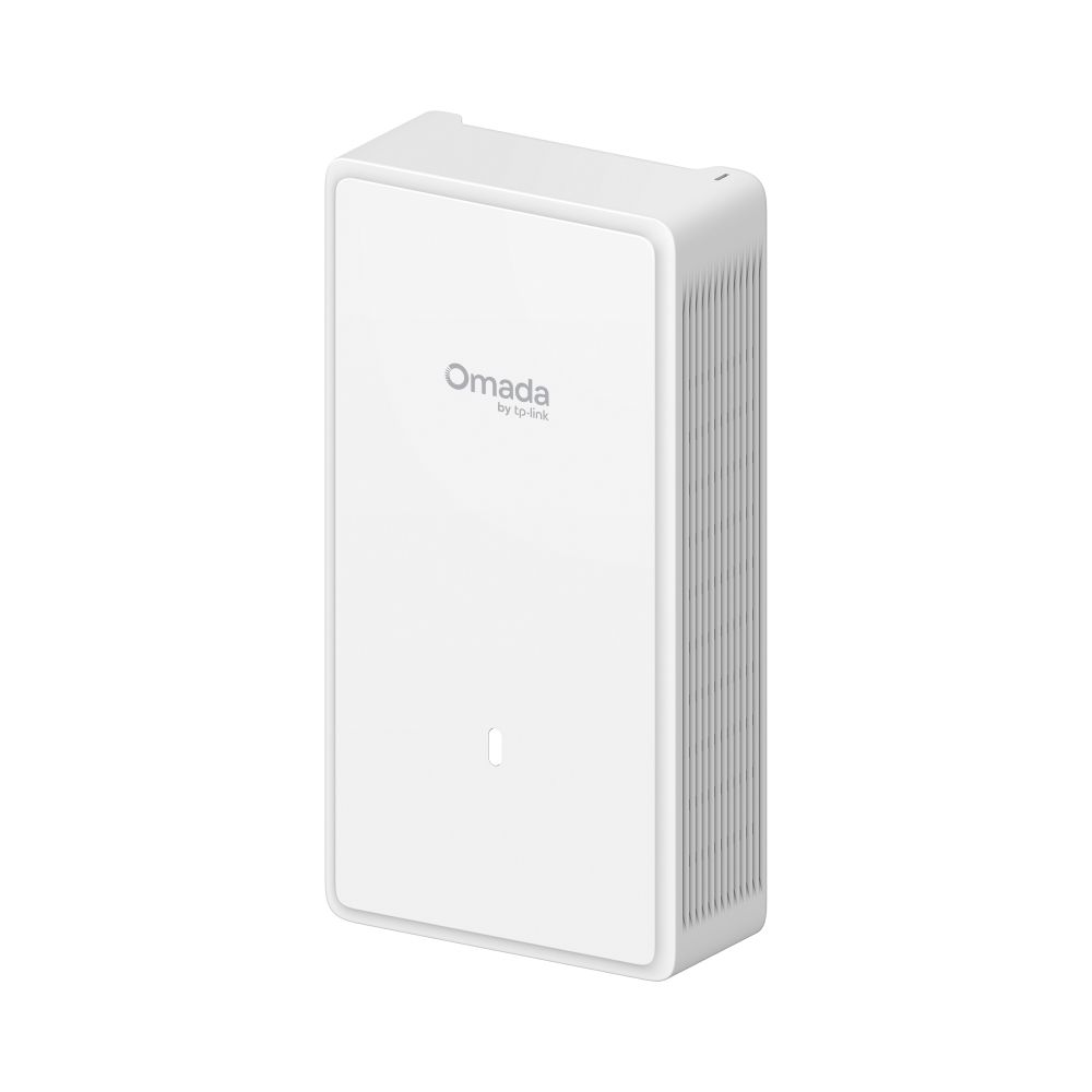Het Omada by TP-Link EAP775-Wall indoor WiFi 7 wall access point schuin van rechtsboven