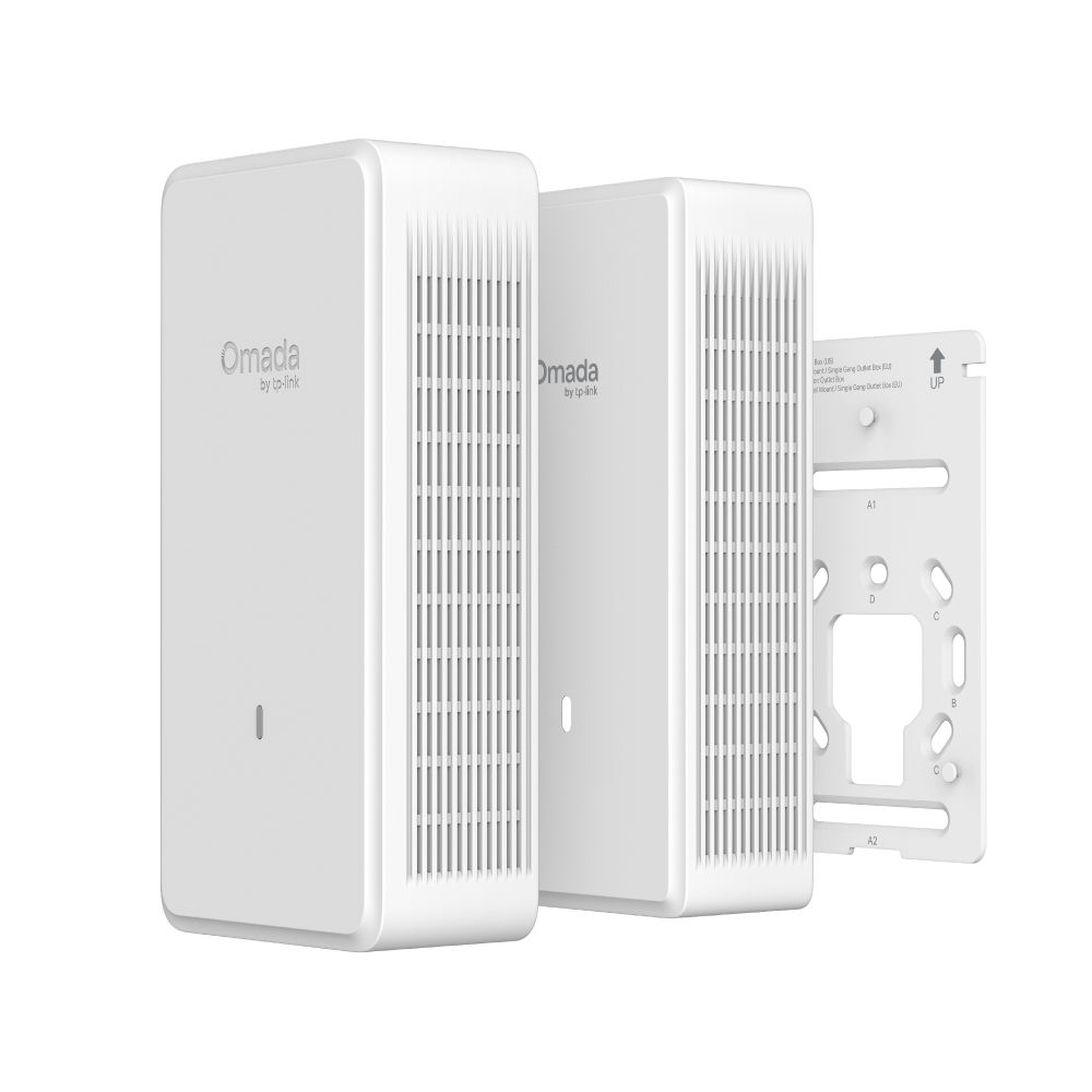 Verpakkingsinhoud van het Omada by TP-Link EAP775-Wall indoor WiFi 7 in-wall access point met overschilderbare cover en muurbevestigingsbeugel