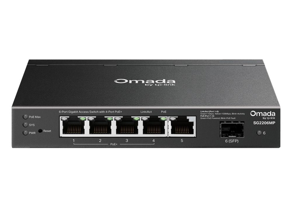Omada by TP-Link SG2206MP voorkant met poorten