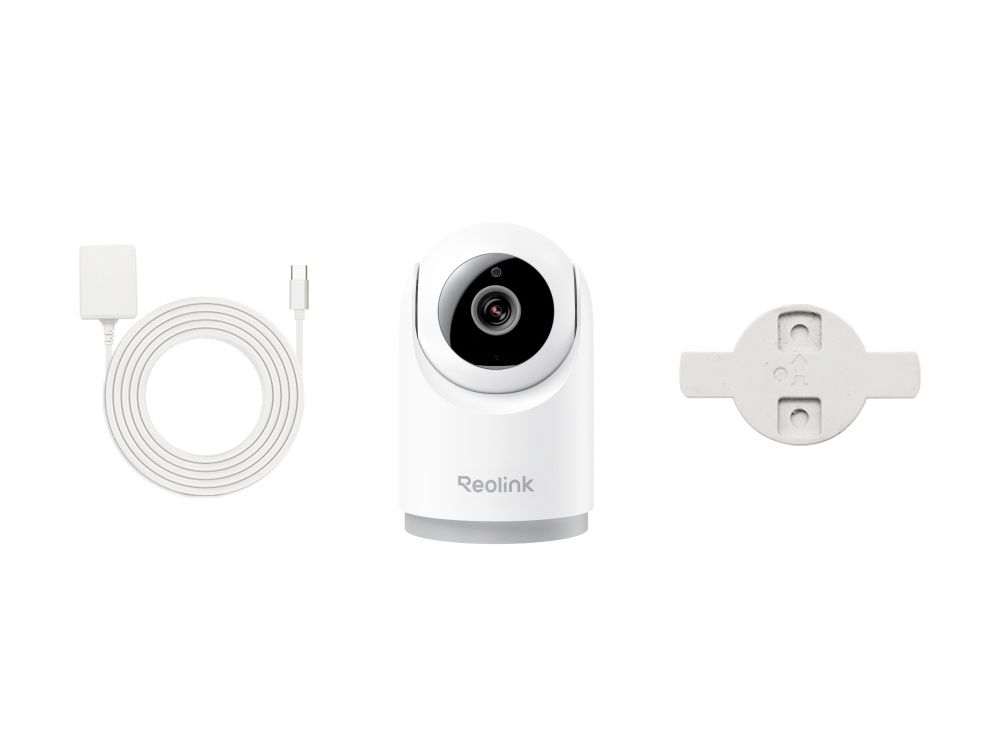 Verpakkingsinhoud van de Reolink E331 indoor 5MP PT WiFi 6 camera
