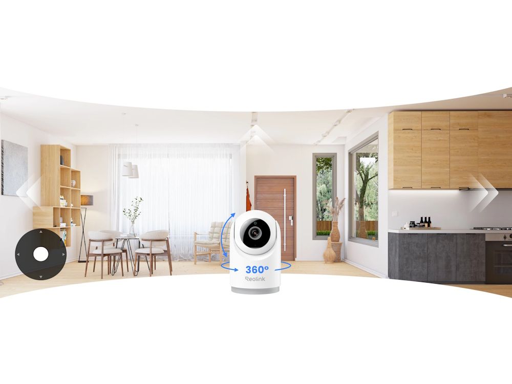 Je hebt bijna 360 graden rondom zicht met de Reolink E331 indoor 5MP PT WiFi 6 beveiligingscamera