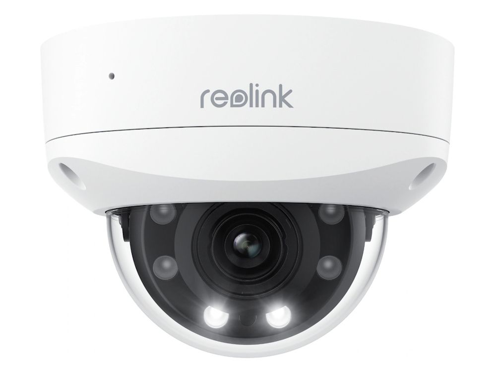 Voorkant met lens van de Reolink P437-W outdoor 4K PoE dome camera met 5x optische zoom