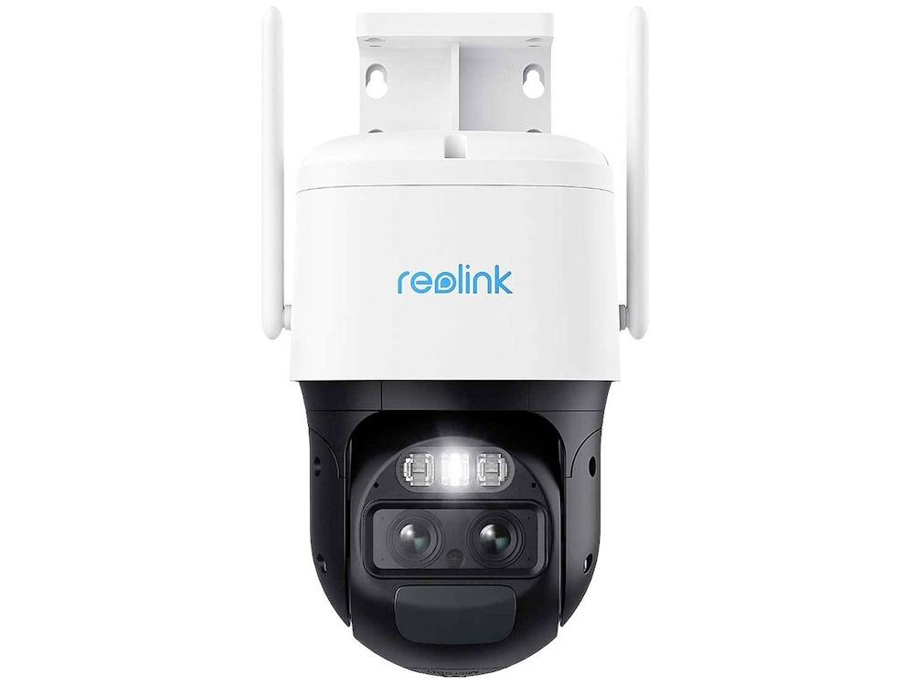 Voorkant van de Reolink TrackMix G770-W 4G LTE outdoor 4K dual-lens PT camera met auto-zoom tracking