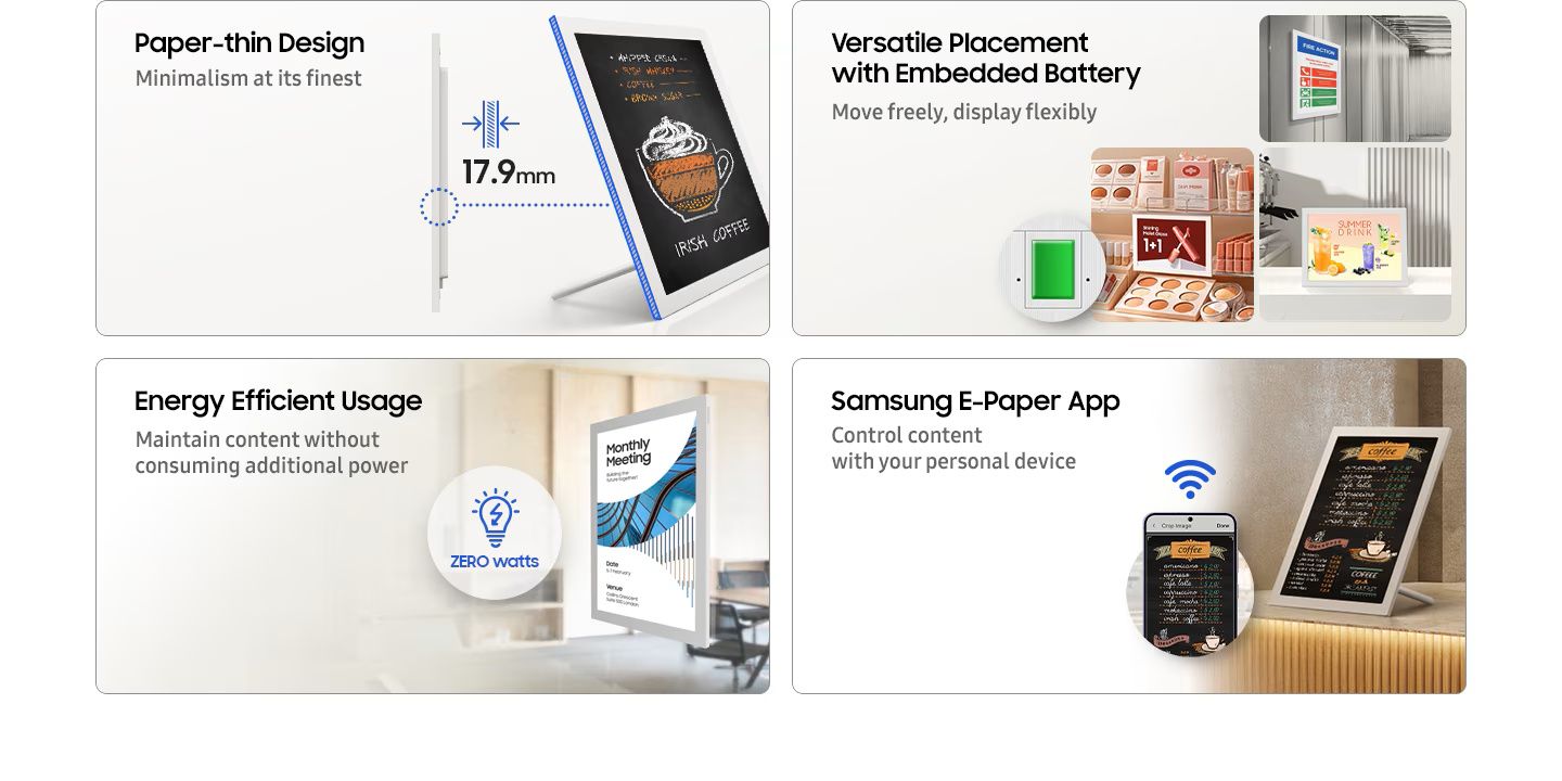 Eigenschappen van het Samsung EM13DX 13” Color E-Paper Display voor digital signage