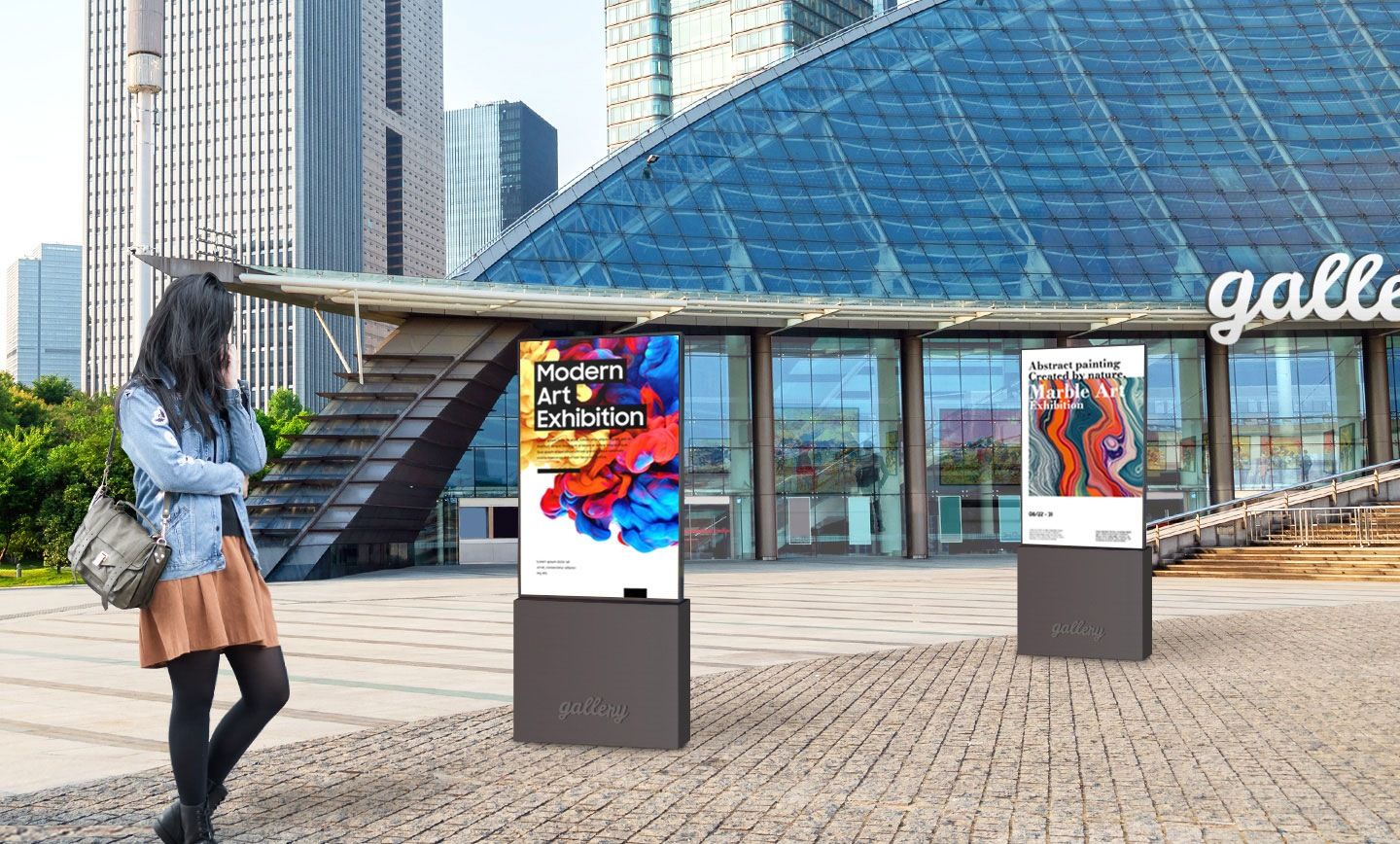 Samsung OH55A-S 55" Outdoor Full HD High Brightness Display voor digital signage buiten bij een galerie of museum