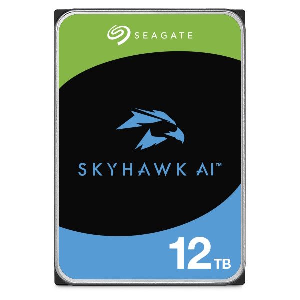 Voorkant van de Seagate SkyHawk AI 12TB HDD 3.5" SATA harde schijf (ST12000VE003)