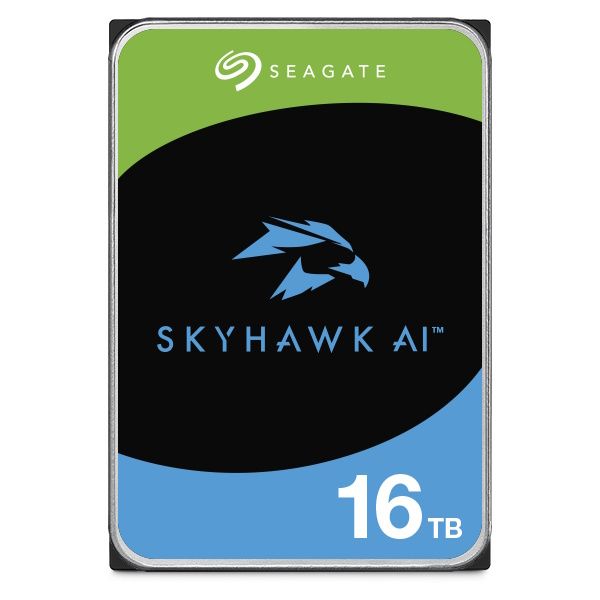 Voorkant van de Seagate SkyHawk AI 16TB HDD 3.5" SATA harde schijf (ST16000VE004)