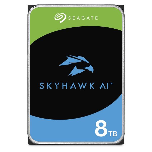Voorkant van de Seagate SkyHawk AI 8TB HDD 3.5" SATA harde schijf (ST8000VE001)