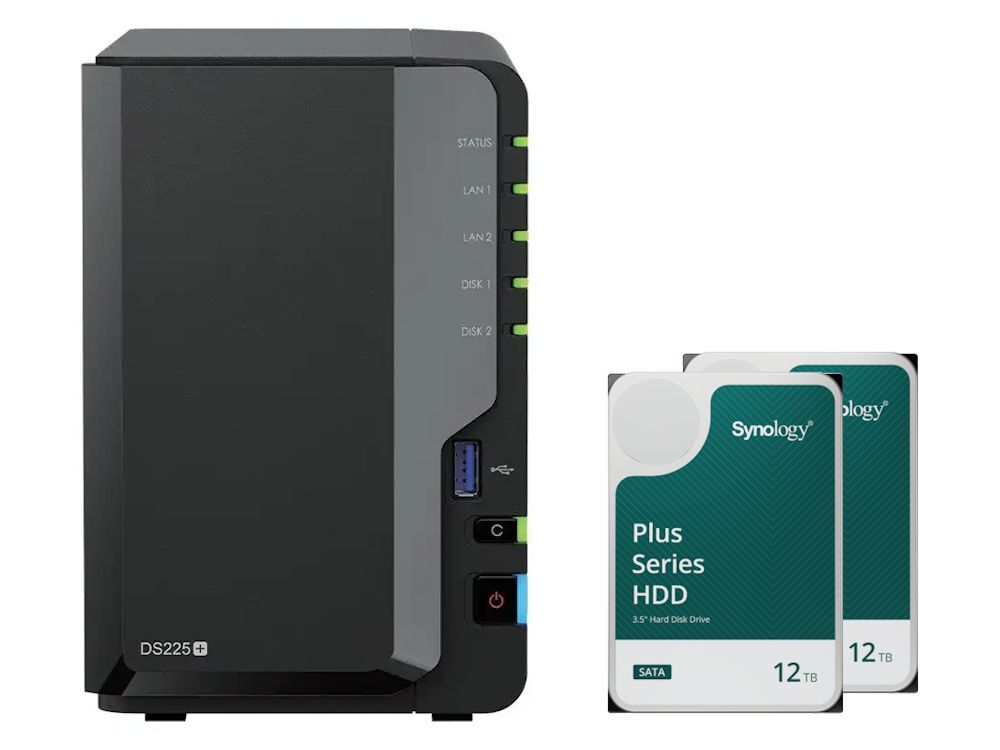 De Synology DiskStation DS225+ NAS en 2 stuks 12TB HDD