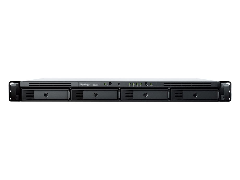 Voorkant van de Synology Rackstation RS422+ 4-Bay NAS met 4 sleuven voor harde schijven