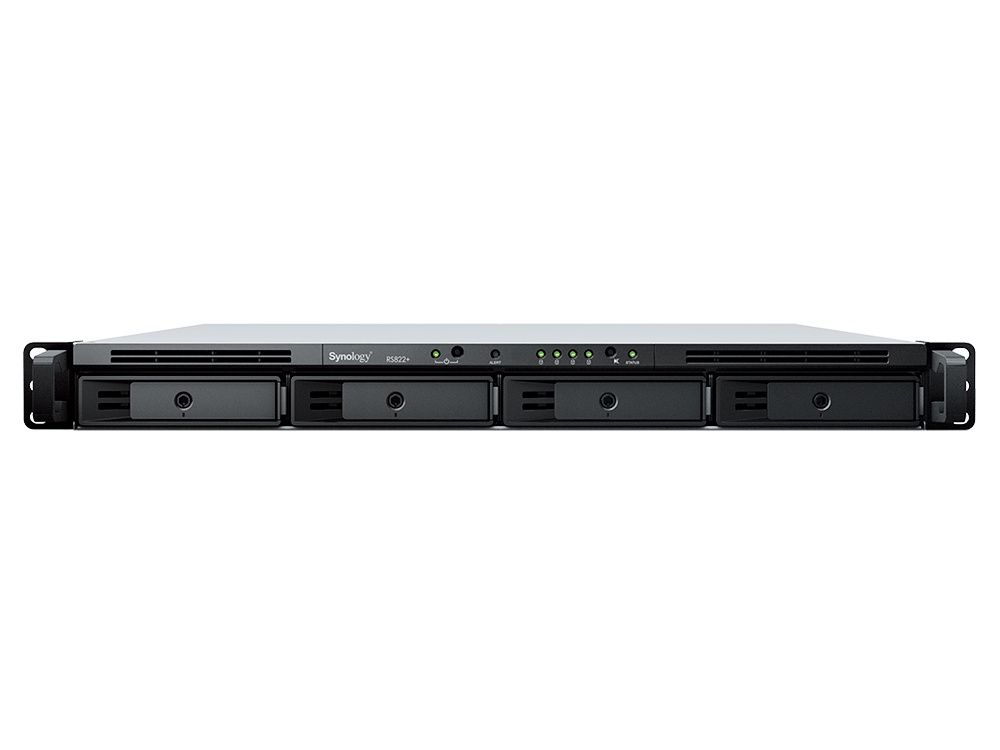 Voorkant van de Synology RackStation RS822+ uitbreidbare 4-Bay NAS voor gegevensopslag met plaats voor SATA harde schijven