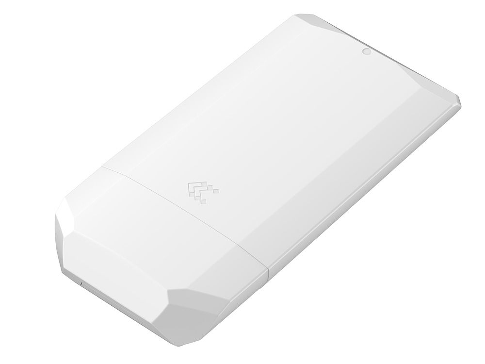 Rechter zijkant en voorkant van de liggende Teltonika OTD140 outdoor 4G LTE router