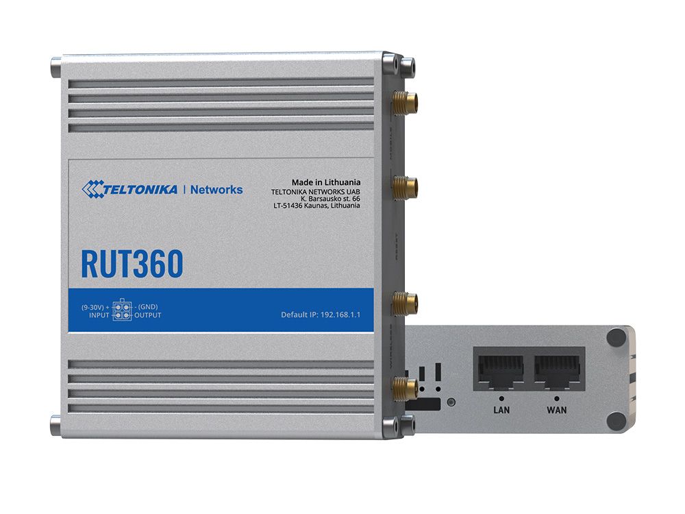 Teltonika RUT360 Industriële LTE Cat6 Router voorkant en zijkant