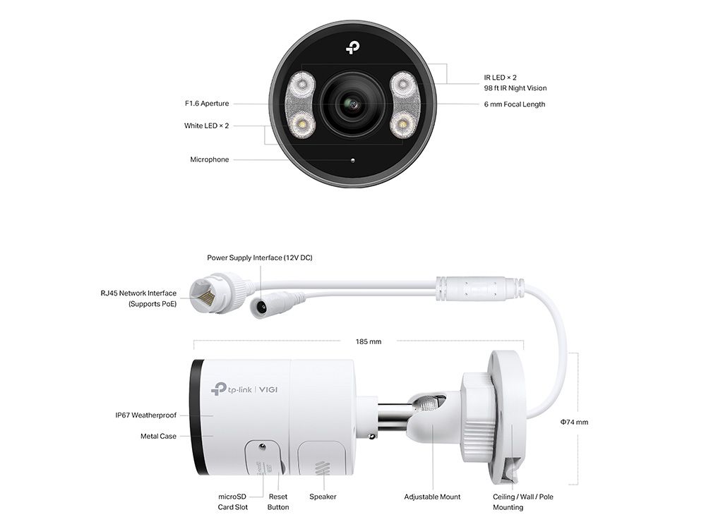 TP-Link VIGI C355 4 - 5MP Outdoor Full-Color Bullet Camera 4mm 