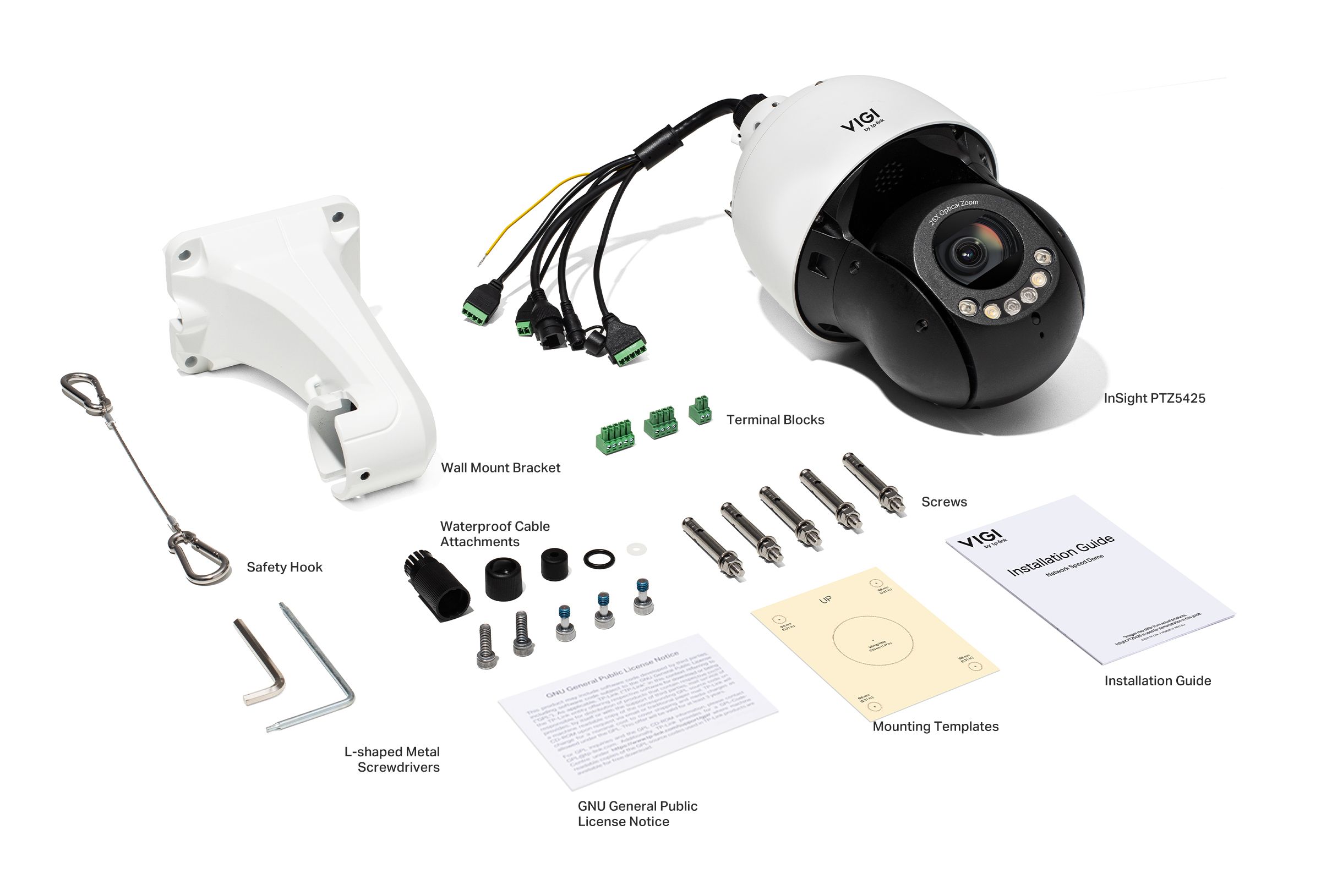 TP-Link VIGI InSight PTZ5425 5-inch 4MP 25X Full-Color Network Speed Dome Camera verpakkingsinhoud