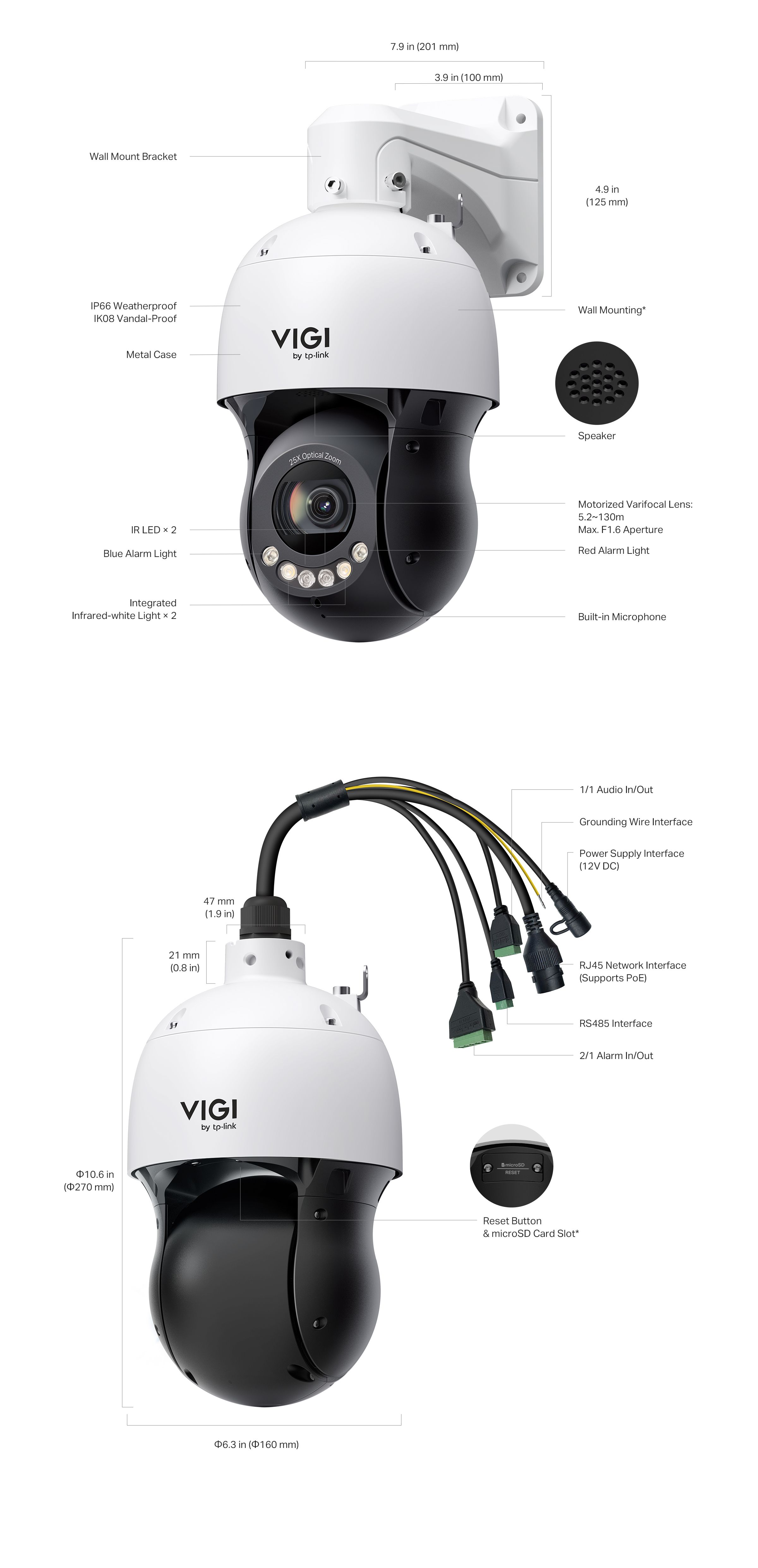 TP-Link VIGI InSight PTZ5425 5-inch 4MP 25X Full-Color Network Speed Dome Camera specificaties