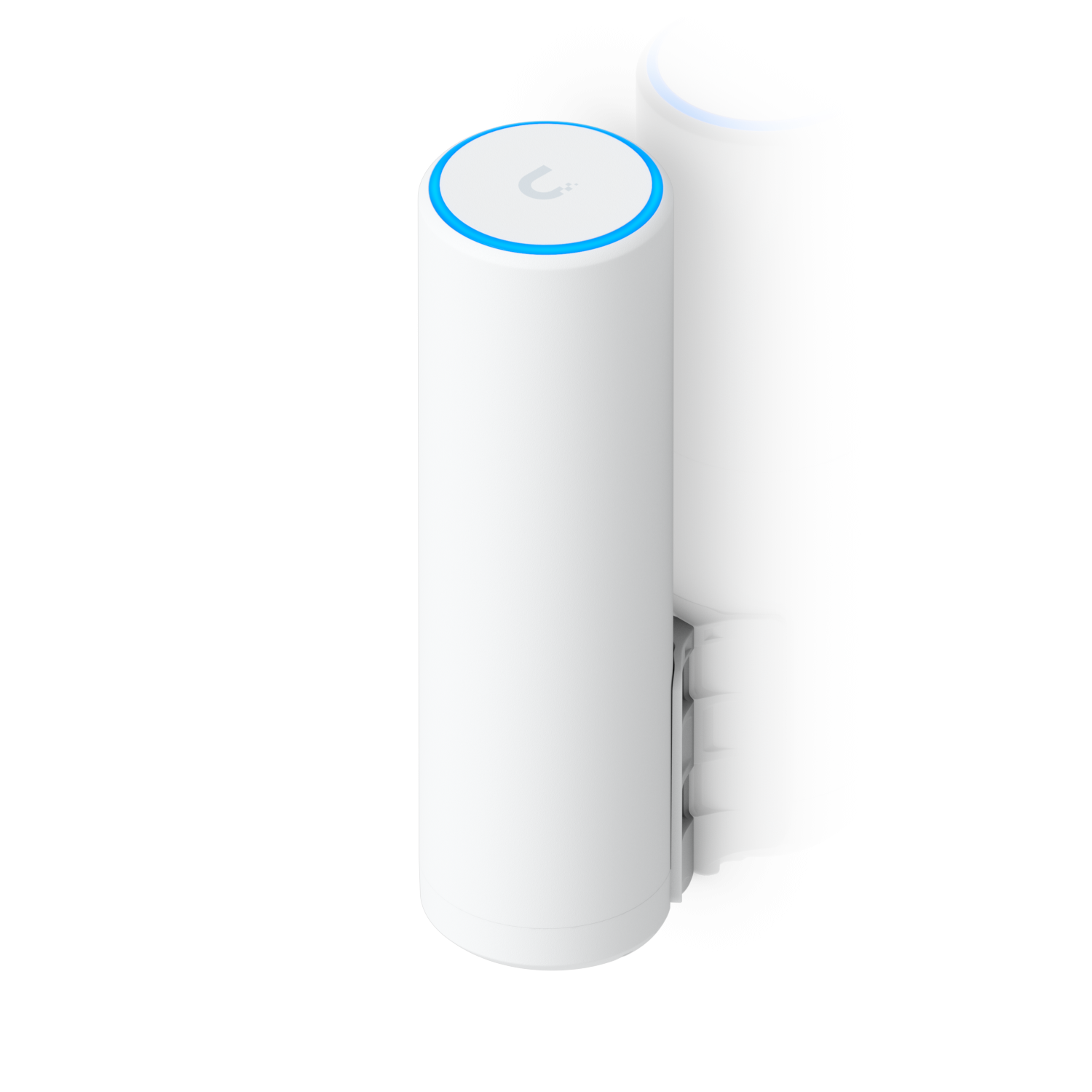 Het Ubiquiti UniFi 7 Mesh 2x2 WiFi 7 indoor/outdoor access point aan de muur gemonteerd