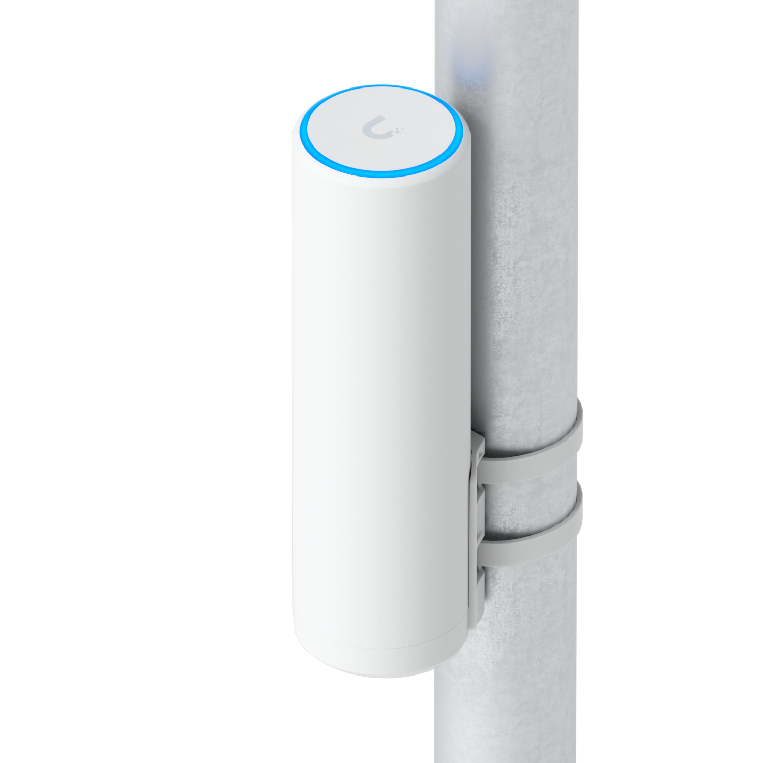 Het Ubiquiti UniFi 7 Mesh 2x2 WiFi 7 indoor/outdoor access point aan een paal gemonteerd
