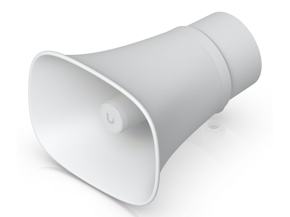 De Ubiquiti AI Horn Speaker schuin van bovenaf gezien