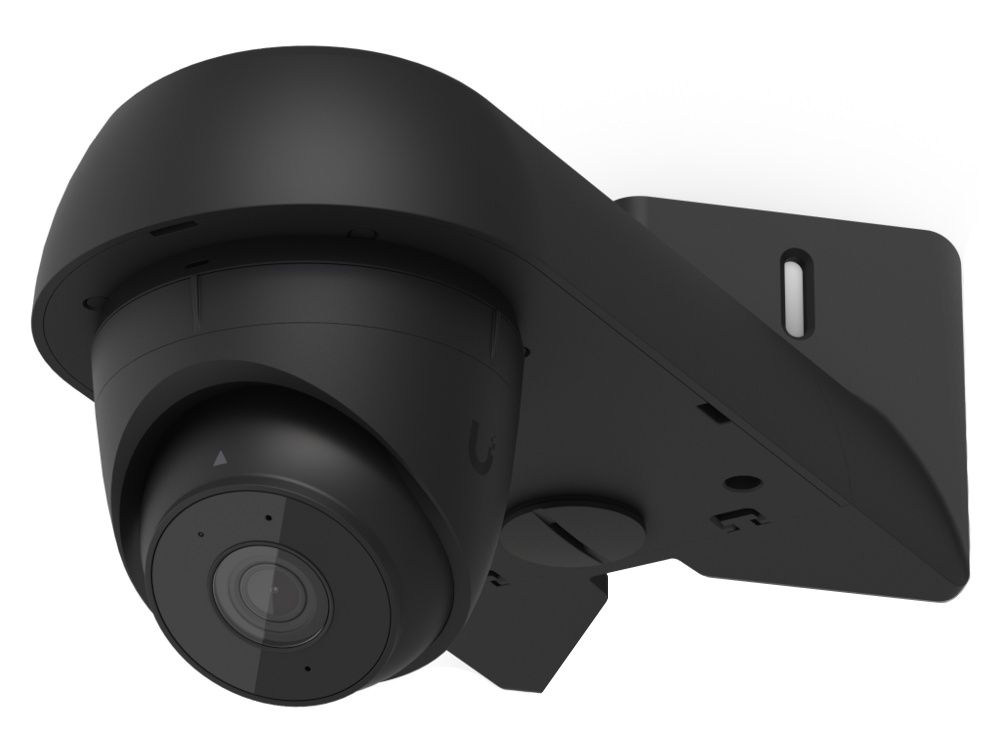 De Ubiquiti Camera Arm Mount UACC-Camera-AM-B montagebeugel met daaraan de G5 Turret Ultra beveiligingscamera gemonteerd